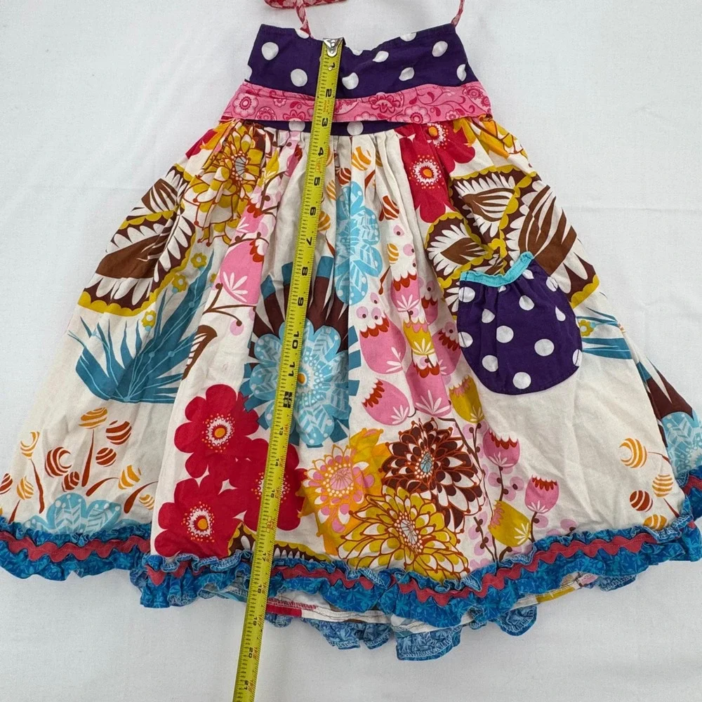 Handmade Vtg 2000s Girls Boho Floral Polka Dot Halter Dress Ruffle Trim 2T/24M